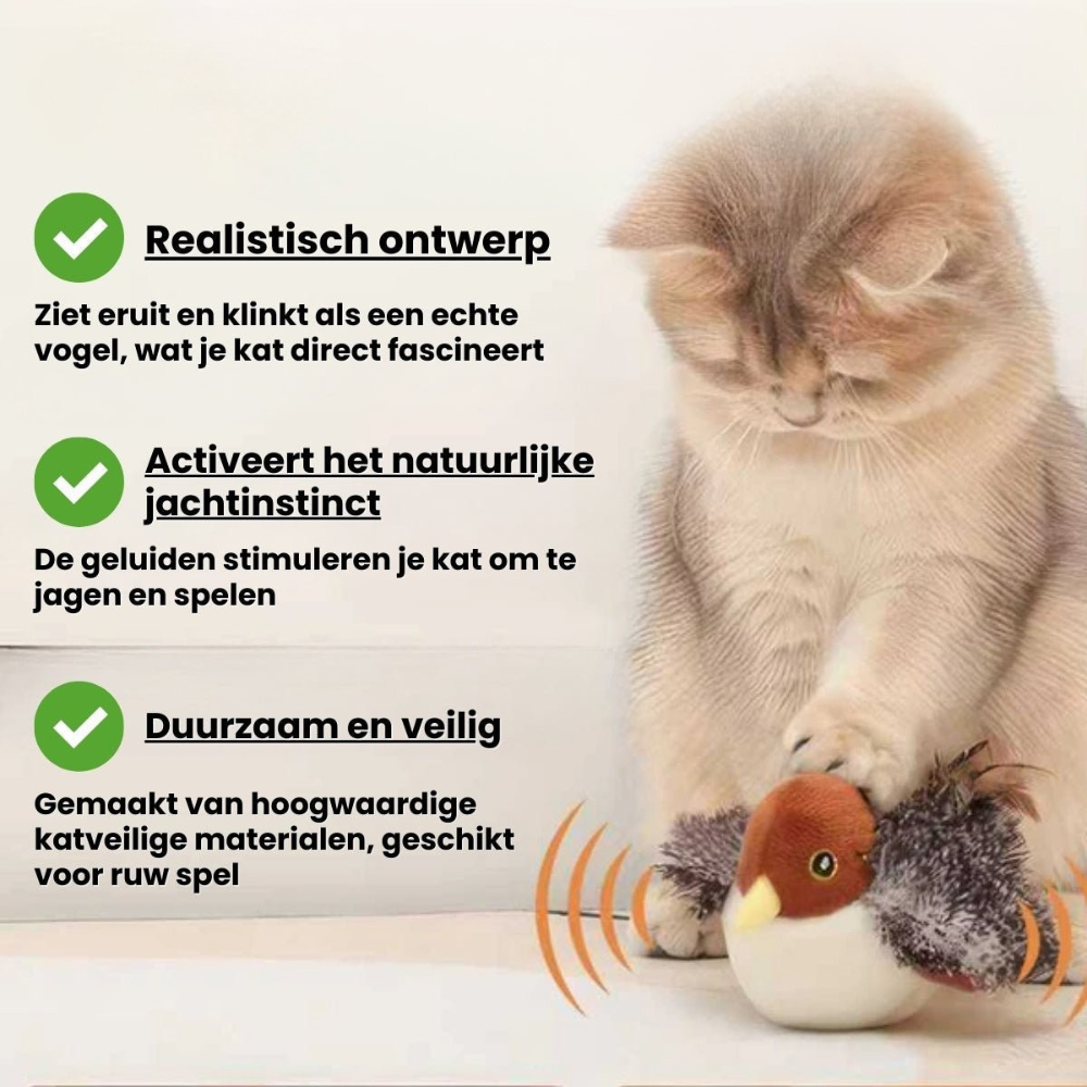 SpeelMus™ - Realistische Simulatie Vogel voor Katten - Kleine Mus