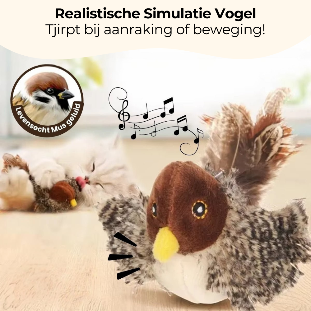 SpeelMus™ - Realistische Simulatie Vogel voor Katten - Kleine Mus